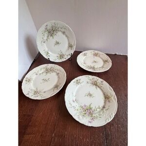 Theodore Haviland Limoges France Violet Floral Plates Set of 4 Antique 1906